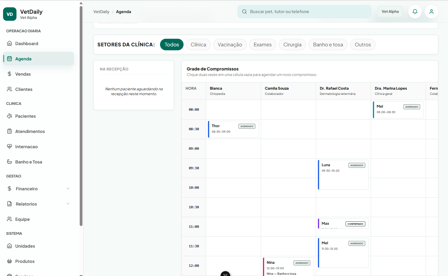Agenda do VetDaily com horários organizados